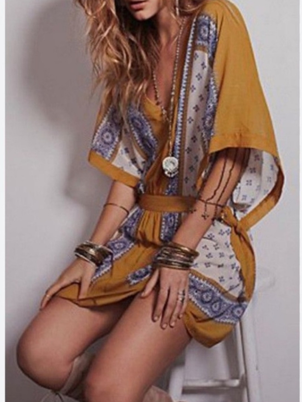 Free People Santa Cruz Boho Kimono Mini Dress Size XS